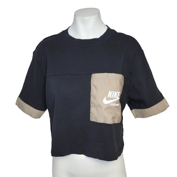 Nike  Pocket Crop Mixed Media Tee - Picture 1 of 8